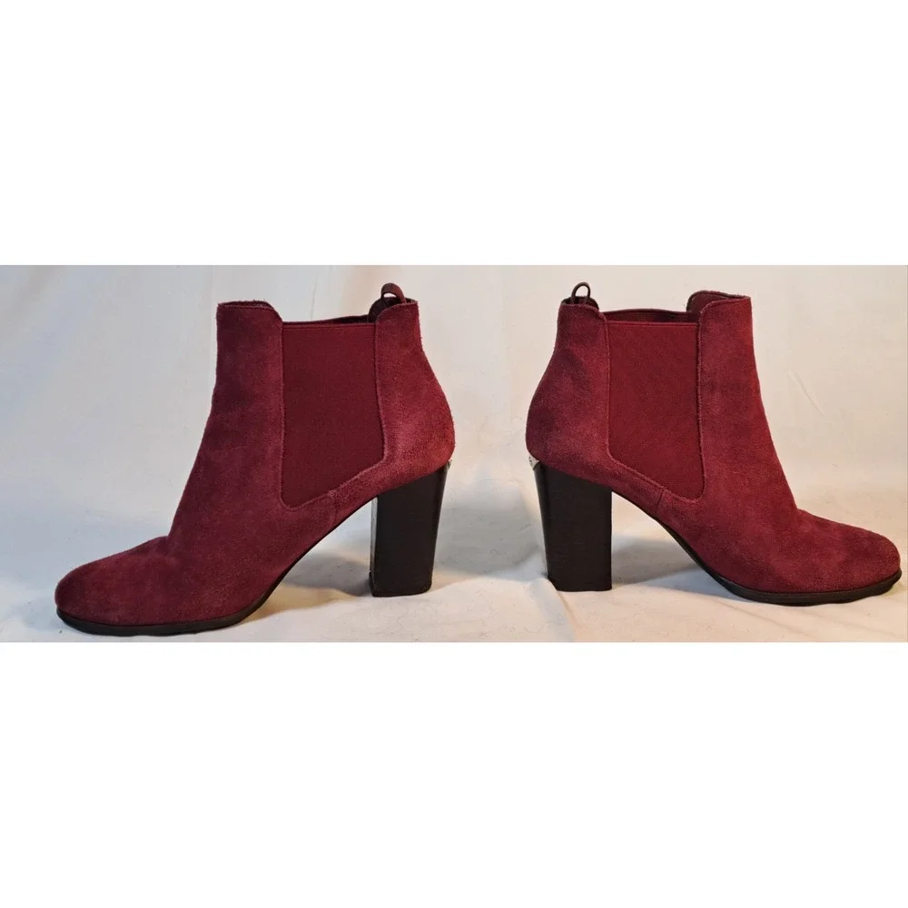 Michael Kors Womens Burgundy Suede Block Heel Ankle Boots SG21F‎ Size 9.5M